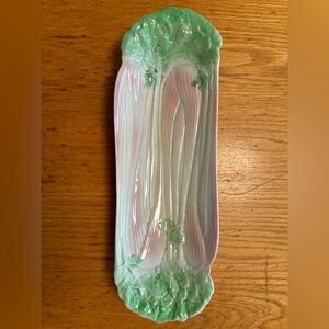Vintage Green & Pink Celery/Rhubarb Dish By Grimwades Stoke On Trent England